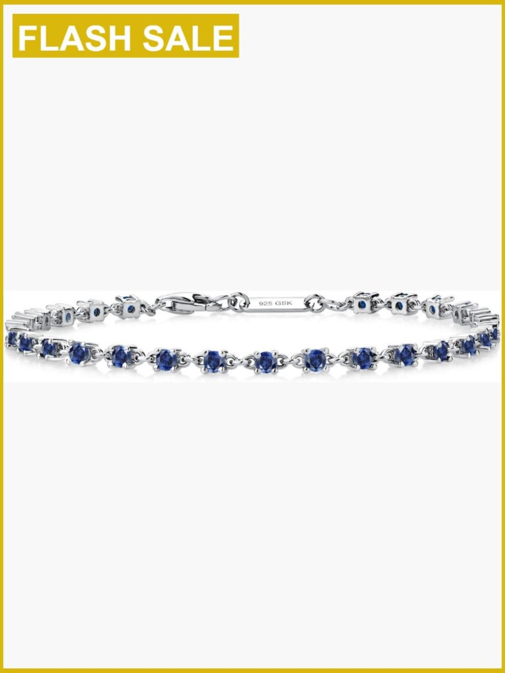 925 Sterling Silver Blue Created Sapphire Tennis Bracelet 7 Inch 1.76 Cttw